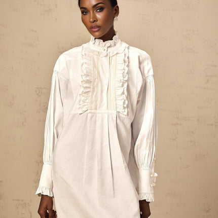 Emilia White Lace Trim Ruffled Mini Dress
