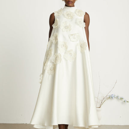 Émilie sleeveless floralapplique midi dress in White