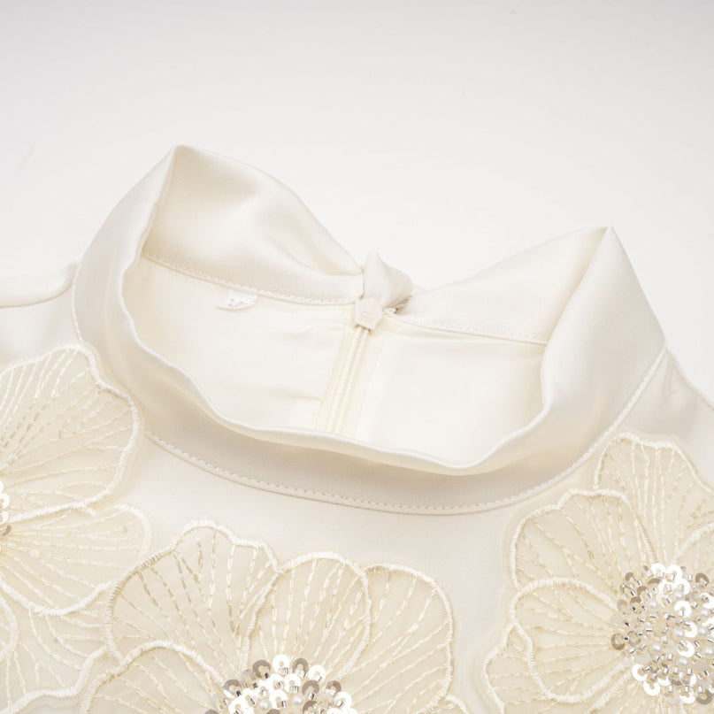 Émilie sleeveless floralapplique midi dress in White