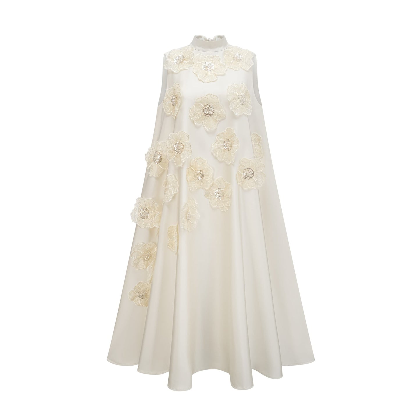 Émilie sleeveless floralapplique midi dress in White