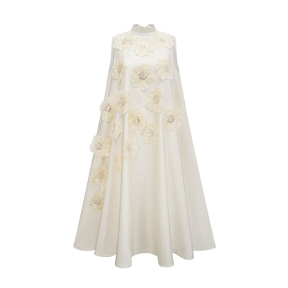 Émilie sleeveless floralapplique midi dress in White