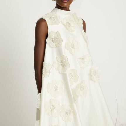Émilie sleeveless floralapplique midi dress in White