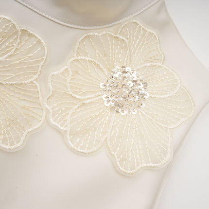 Émilie sleeveless floralapplique midi dress in White