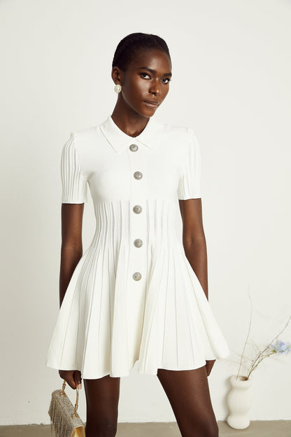 Émilie white flared ribbed mini dress