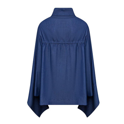 Emily Blue Linen Blend Handmade Flower Cape Blazer