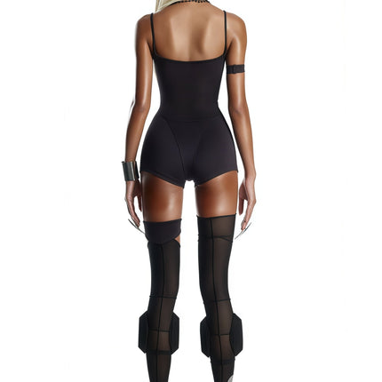 Emily wearing Éclat Black Hollow Detail Playsuit