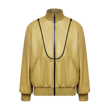 Emily Green Zipper Faux Leather Bomber Jacket