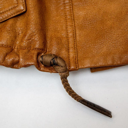 Emily wearing Vintage Brown PU Leather Bomber Jacket