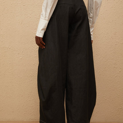 Emma Black Deconstructed Baggy Jeans in Premium Denim with Contrast Stitching and Multi-Pocket Detail