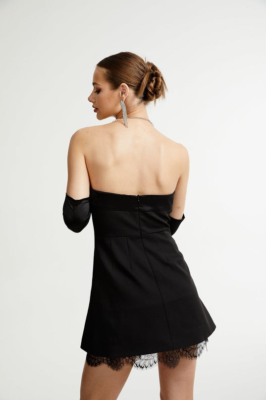 Emma Black Lace Bustier Mini Dress with Zip Detail