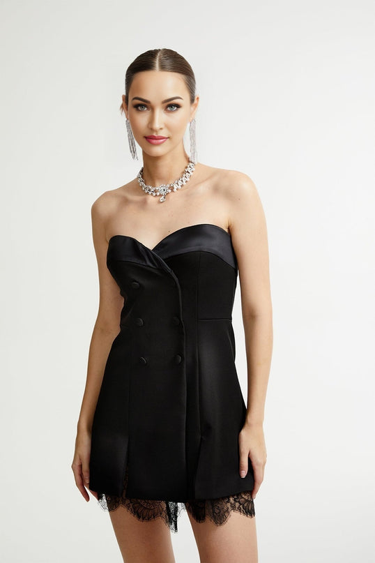 Emma Black Lace Bustier Zip Detail Mini Dress Polyester Elegant Chic Fashionista Evening Soiree Special Occasion Women's Clothing