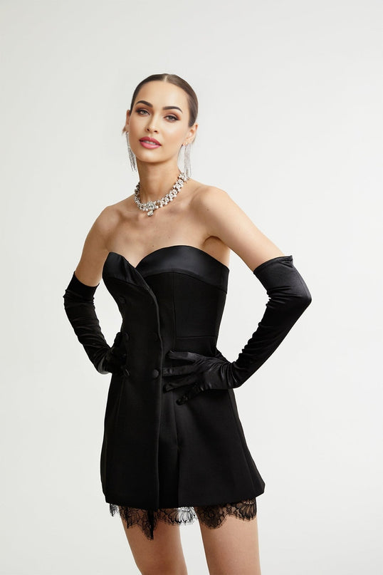 Emma Black Lace Bustier Zip Detail Mini Dress