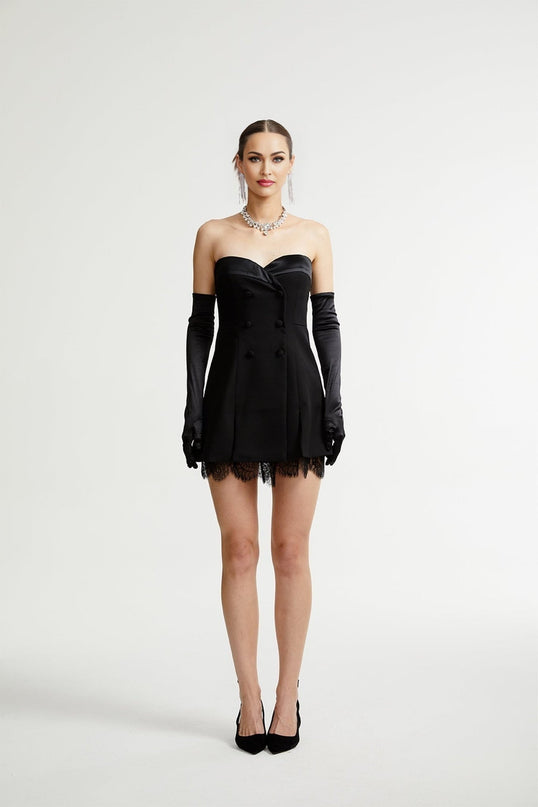 Emma Black Lace Bustier Zip Detail Mini Dress