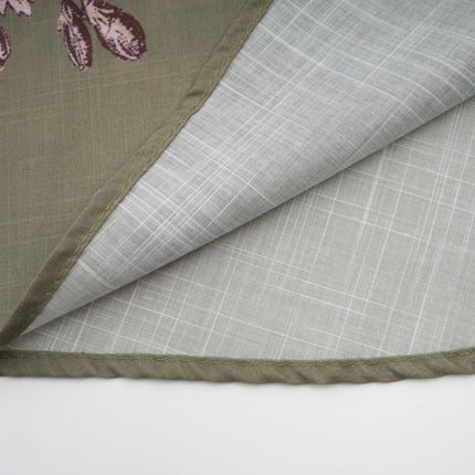 Emma Floral Midi Dress Green Linen Puff Sleeve Mock Neck Belted Elegant Sophisticated Vibrant Floral Print Button Fastening