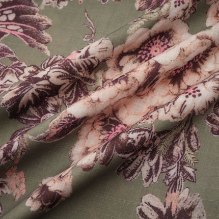 Emma Green Floral Midi Dress puff sleeves mock neck gathered detailing belted silhouette vibrant floral-print pattern front button fastening midi length 100% mixed linen