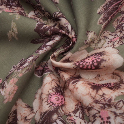 Emma Green Floral Midi Dress elegance sophistication puff sleeves mock neck luxury vibrant floral-print pattern button fastening midi length sartorial treasure premium composition mixed linen sophistication beauty