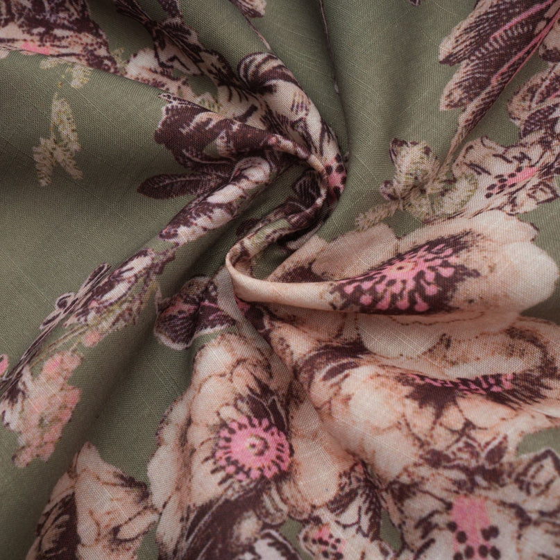 Emma Green Floral Midi Dress elegance sophistication puff sleeves mock neck luxury vibrant floral-print pattern button fastening midi length sartorial treasure premium composition mixed linen sophistication beauty