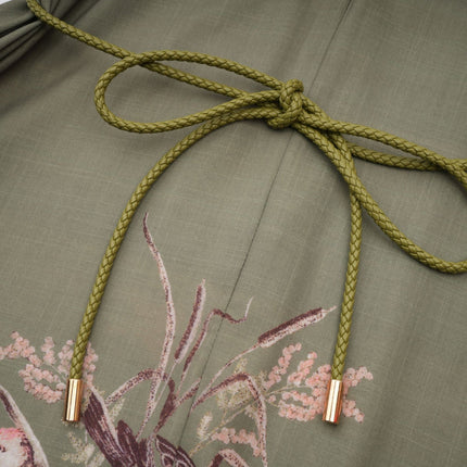 Emma Green Floral Midi Dress elegance sophistication puff sleeves mock neck gathered detailing belted silhouette luxury vibrant floral-print pattern front button fastening midi length sartorial treasure premium mixed linen sophistication beauty