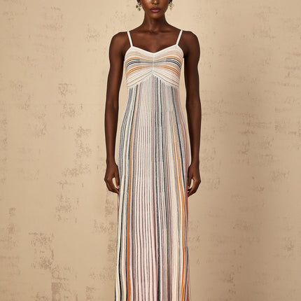 Emma Neutrals Striped Sequin Metallic Maxi Dress