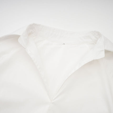 Emma Shirt High Low Puffed Vneck White Lapels Long Sleeves V Neck Buttoned Cuffs High Low Hem Curved Hem 56 Polyester 44 Silk Luxury Style