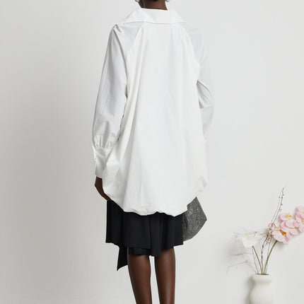Emma White Lapels Long Sleeves Vneck Shirt