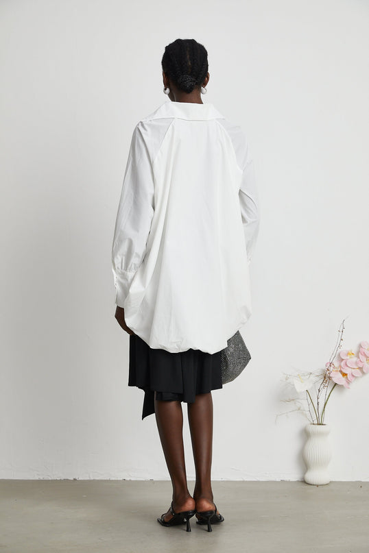 Emma White Lapels Long Sleeves Vneck Shirt
