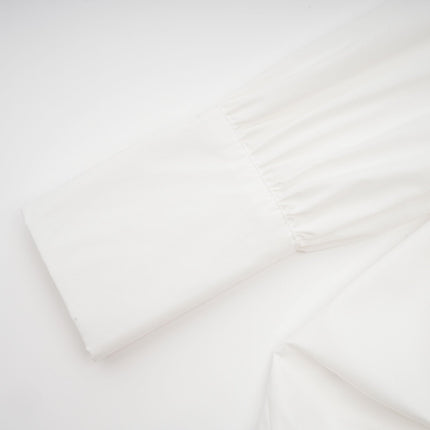 Emma White Lapel High Low Puffed Vneck Shirt