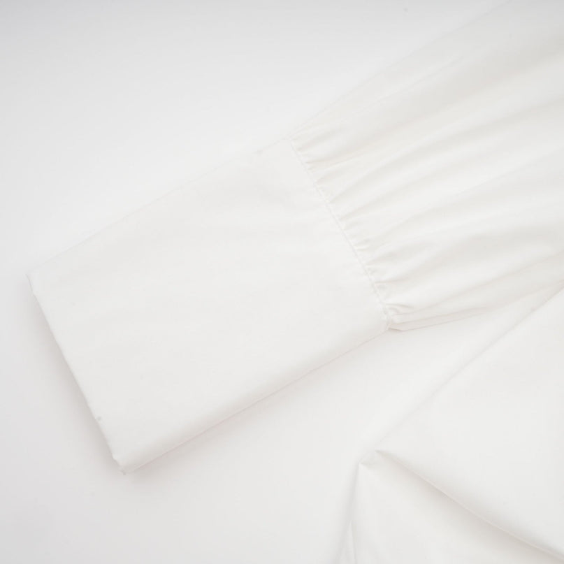 Emma White Lapel High Low Puffed Vneck Shirt