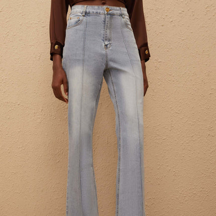 Emmanuelle Blue Faded Flared Jeans