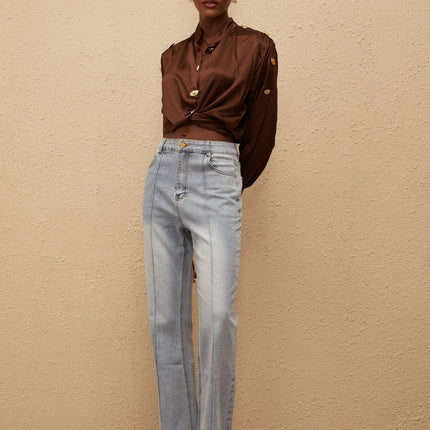 Emmanuelle Blue Faded Flared Jeans
