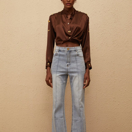 Emmanuelle Blue Faded Flared Jeans