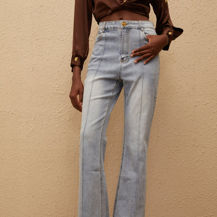 Emmanuelle Blue Faded Flared Jeans