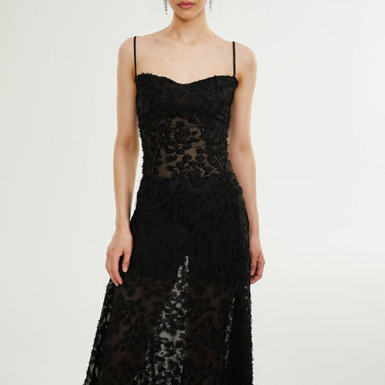 Emmelina Black Lace Maxi Dress with Floral Details