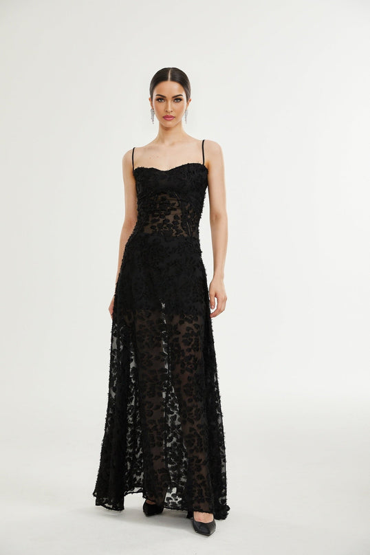Emmelina Black Lace Maxi Dress