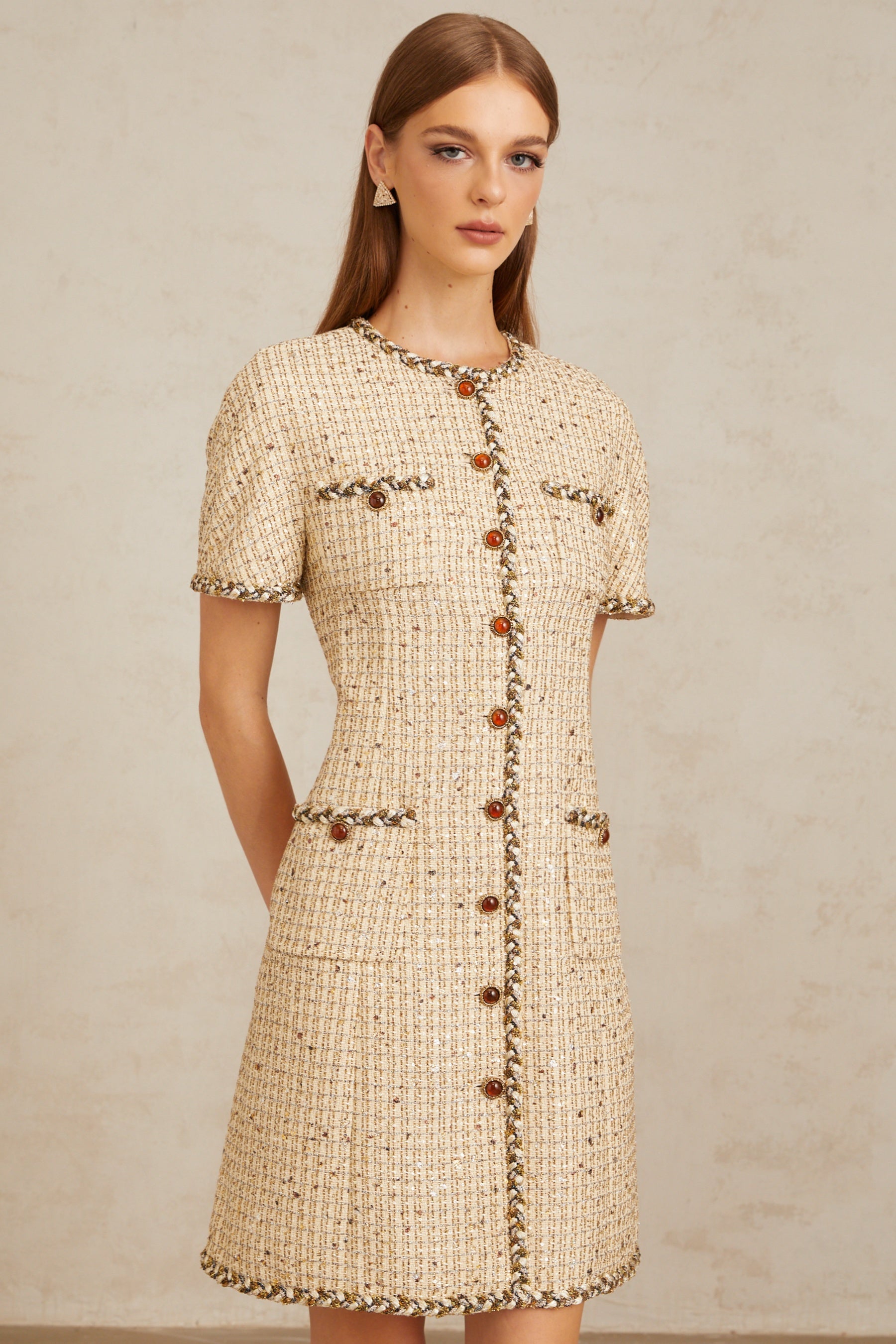 Énergie Neutral ALine Tweed Mini Dress