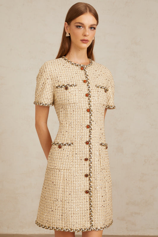 Énergie Neutral ALine Tweed Mini Dress