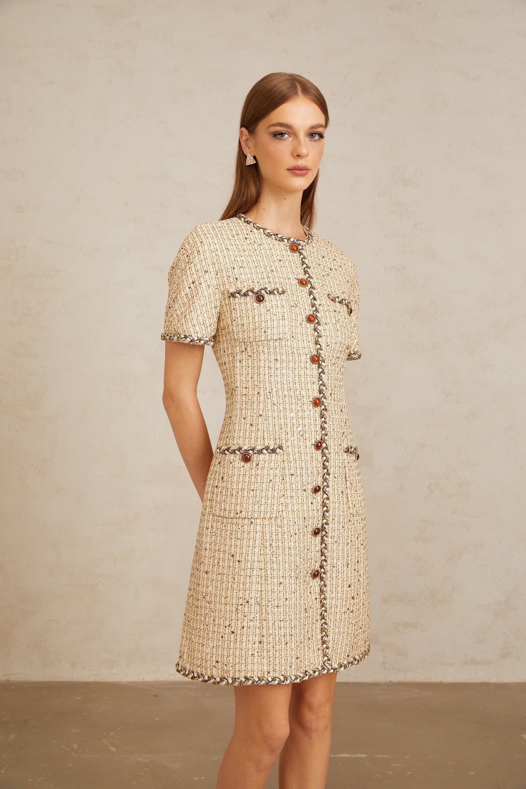 Énergie Neutral ALine Tweed Mini Dress