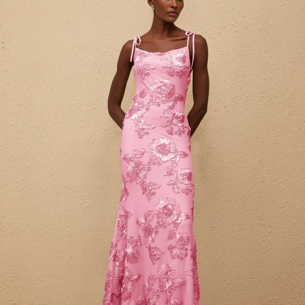 Énigme Pink Jacquard Floral Maxi Dress