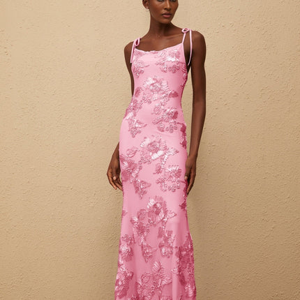 Énigme Pink Jacquard Floral Maxi Dress