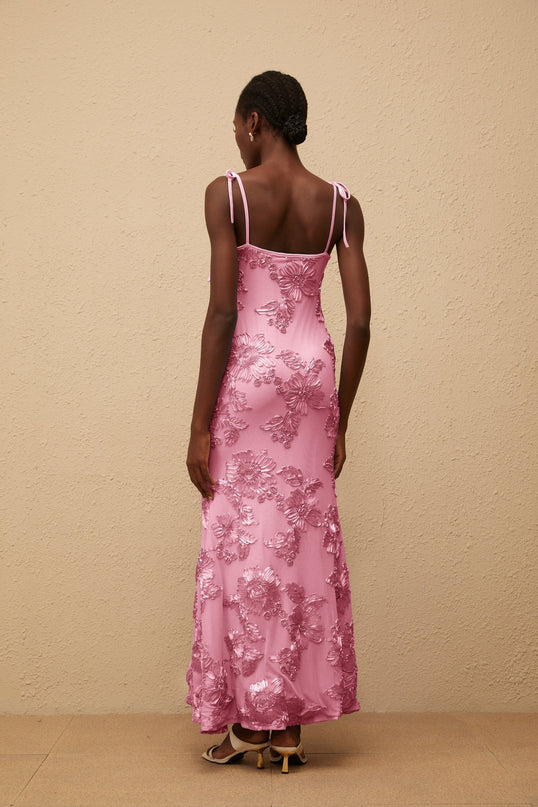 Énigme Pink Jacquard Floral Maxi Dress