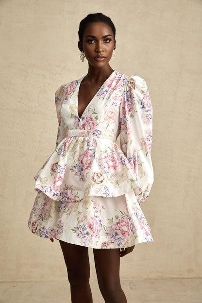 Enora floralprint tiered mini dress