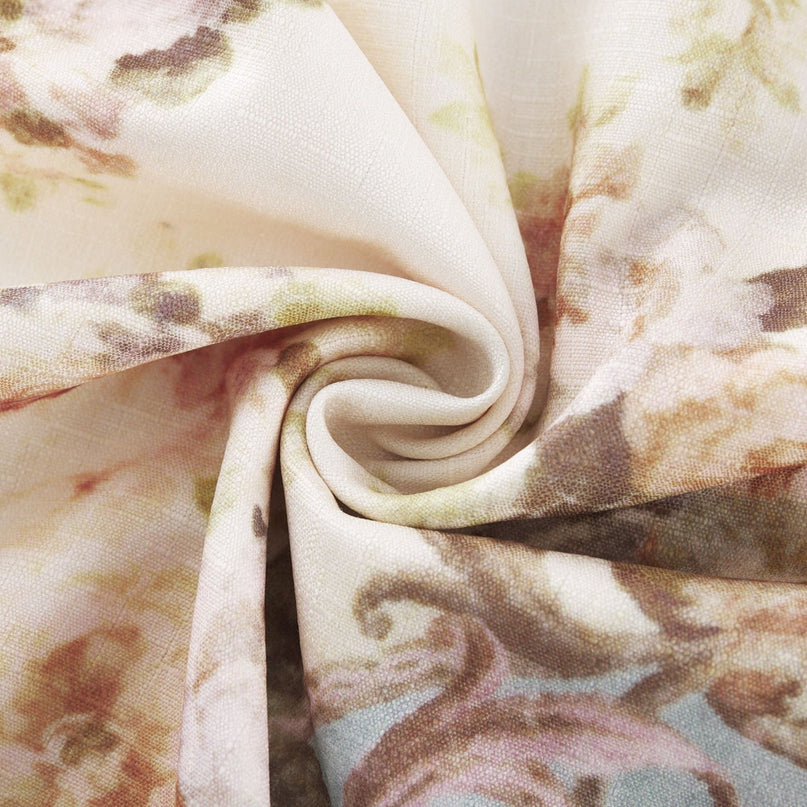 Enrica Floral Print V-neck Midi Dress in Neutrals and Light Blue Hues