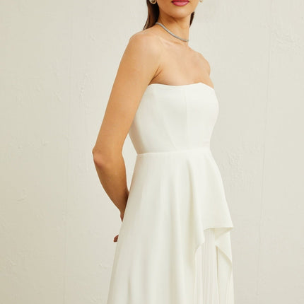 Enrica White Pleated Maxi Dress Elegant Sophisticated Graceful Women Fashion