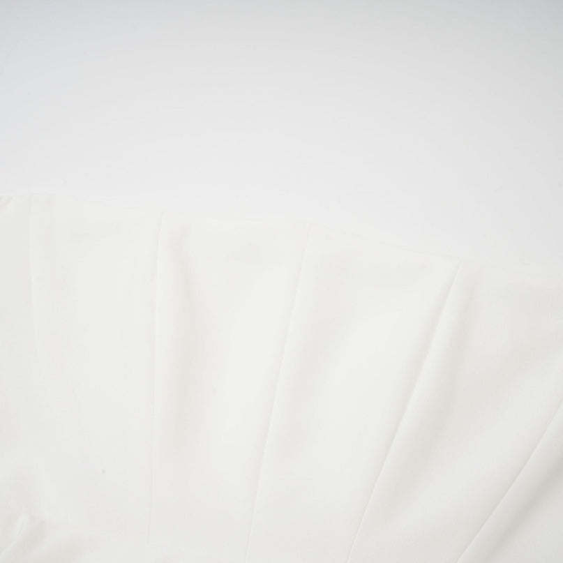 Enrica White Pleated Maxi Dress Elegant Sophisticated Graceful Off-Shoulder Ruffled Trim Sleeveless Luxurious Blend Polyamide Elastane Glamorous Chic Soiree Impeccable Taste