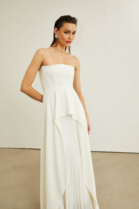 Enrica White Pleated Maxi Dress