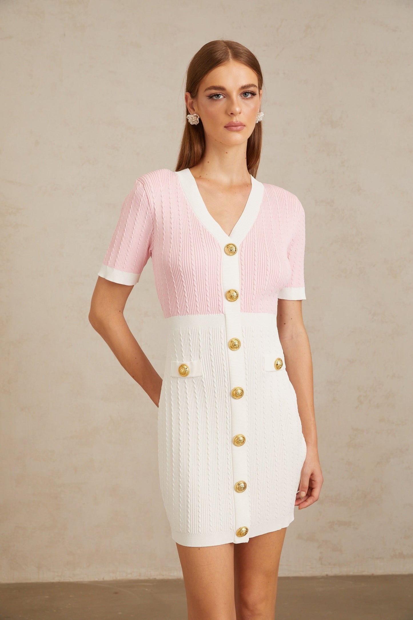 Épure Pink Ribbed Knit Mini Dress