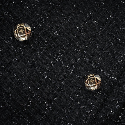 Erin Black Tweed Dress Coat with Bow Detail