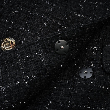 Erin Black Tweed Dress Coat with Bow Detail and Lapels