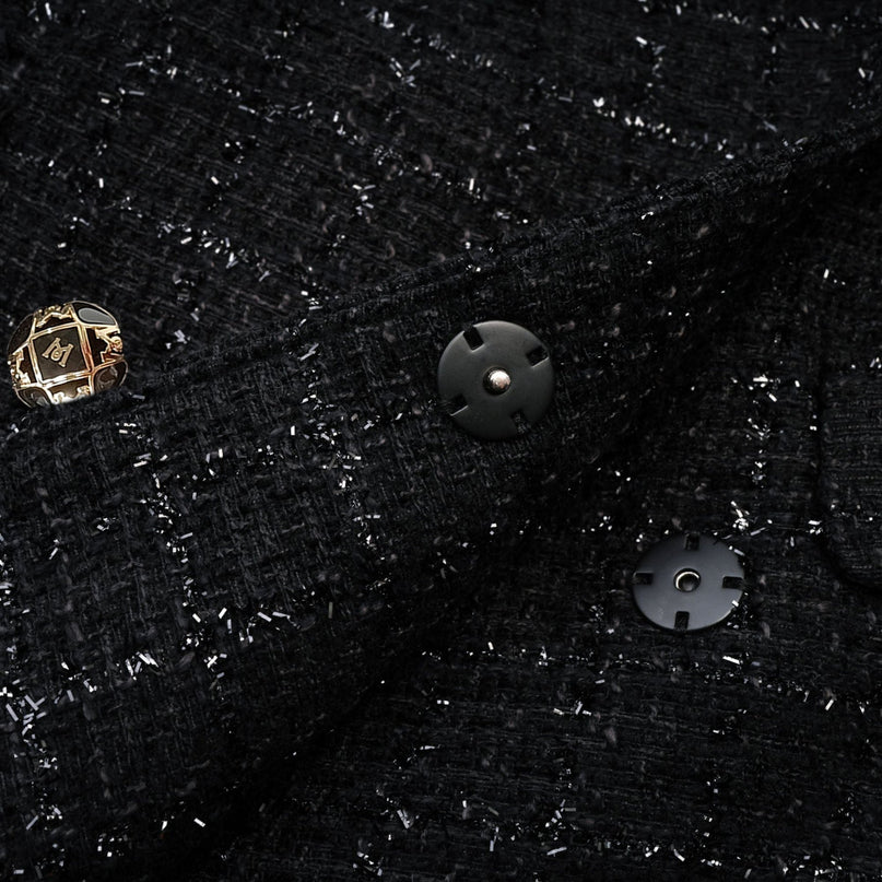Erin Black Tweed Dress Coat with Bow Detail and Lapels