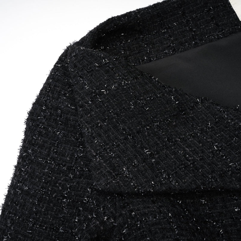 Erin Black Tweed Dress Coat with Bow Detail and Lapels